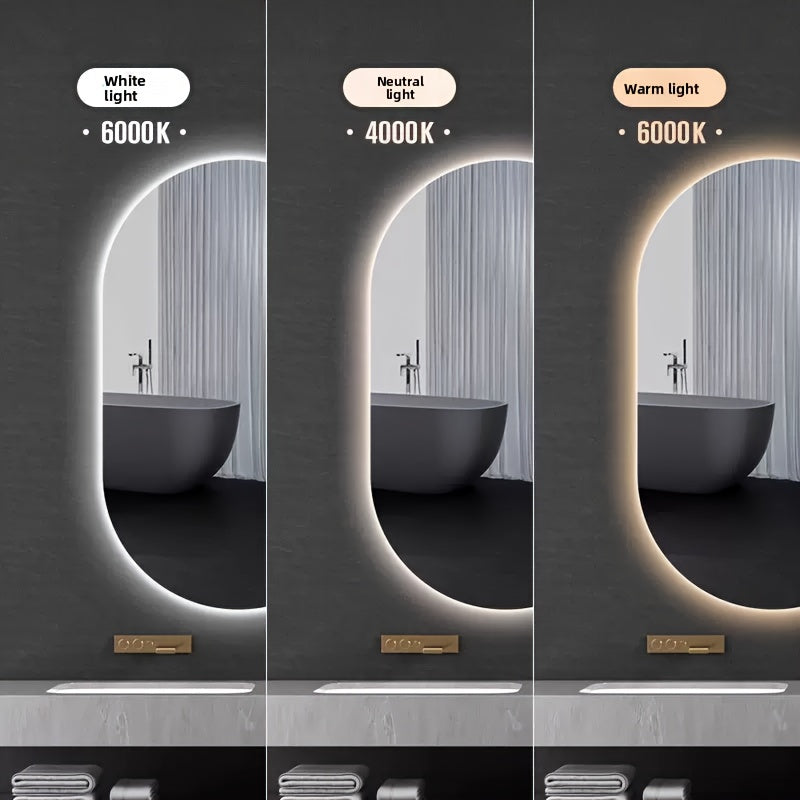 Specchio da bagno smart da 80 cm x 50 cm, specchio da bagno a parete con luci LED, luminosità regolabile, funzione demister, doppio controllo touch, set di mobili per il bagno