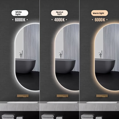 Specchio da bagno smart da 80 cm x 50 cm, specchio da bagno a parete con luci LED, luminosità regolabile, funzione demister, doppio controllo touch, set di mobili per il bagno