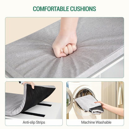 Set scarpiera per armadio, appendiabiti, divanetto scarpe con cuscino, divano d'ingresso, organizzazione e stoccaggio, 30 X 104 X 49 cm, appendiabiti a parete con 9 ganci, camera da letto, area ingresso, bianco e grigio