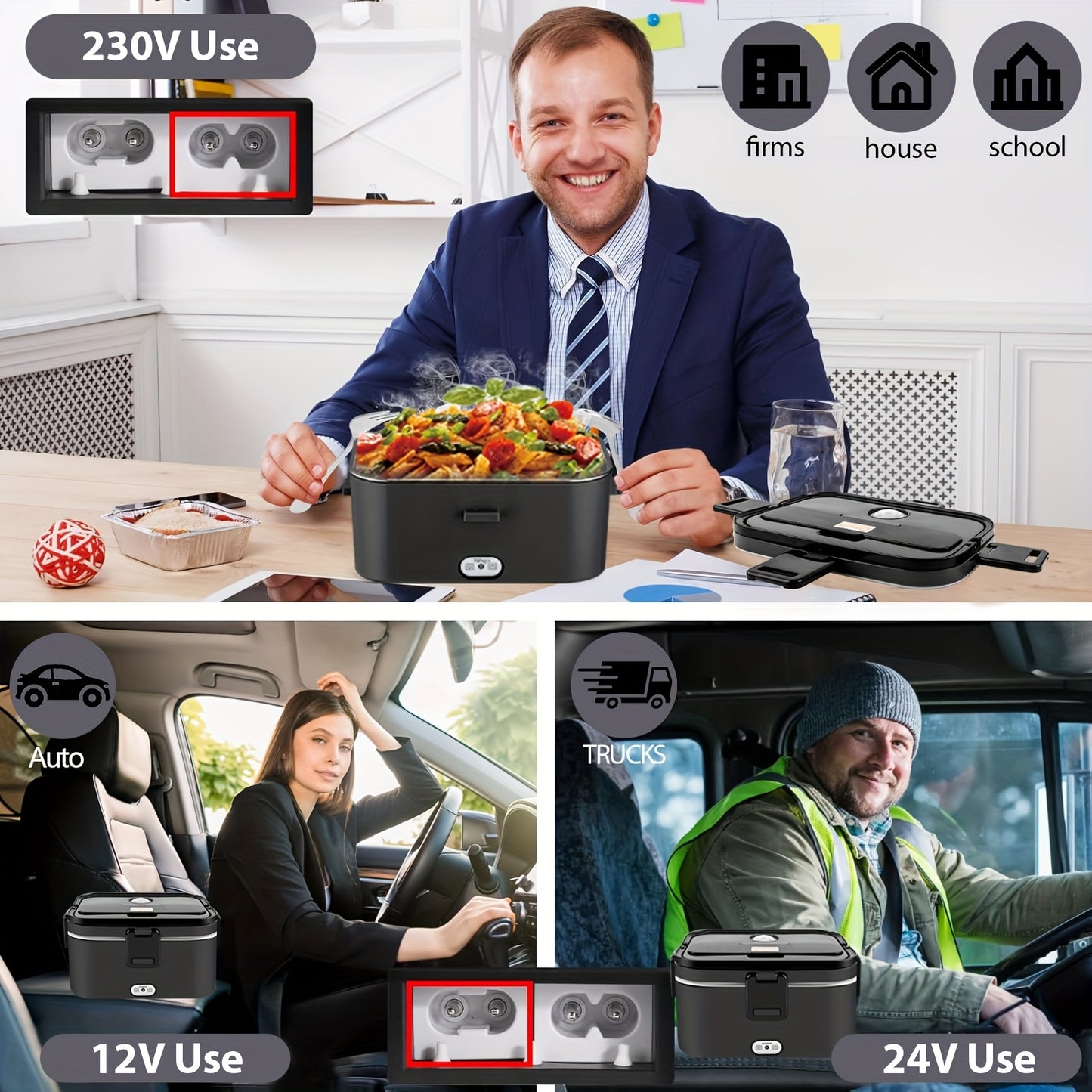 Questa lunch box offre un'uscita di potenza di 80W e una capacità di 1.8 litri, rendendola ideale per pasti per adulti. È una thermos portatile progettata per riscaldare il cibo in movimento. Include una borsa termica e un set di posate.
