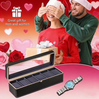 Porta Orologi di Lusso a 6 Scomparti con Coperchio Trasparente - Ampio Spazio di Stoccaggio, Adatto per Orologi Meccanici e al Quarzo da Uomo e da Donna, Design Portatile per Uso Domestico o in Viaggio, Soluzione per la Conservazione degli Orologi