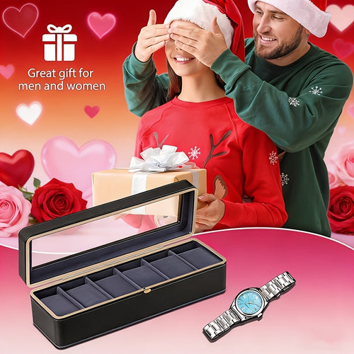 Porta Orologi di Lusso a 6 Scomparti con Coperchio Trasparente - Ampio Spazio di Stoccaggio, Adatto per Orologi Meccanici e al Quarzo da Uomo e da Donna, Design Portatile per Uso Domestico o in Viaggio, Soluzione per la Conservazione degli Orologi