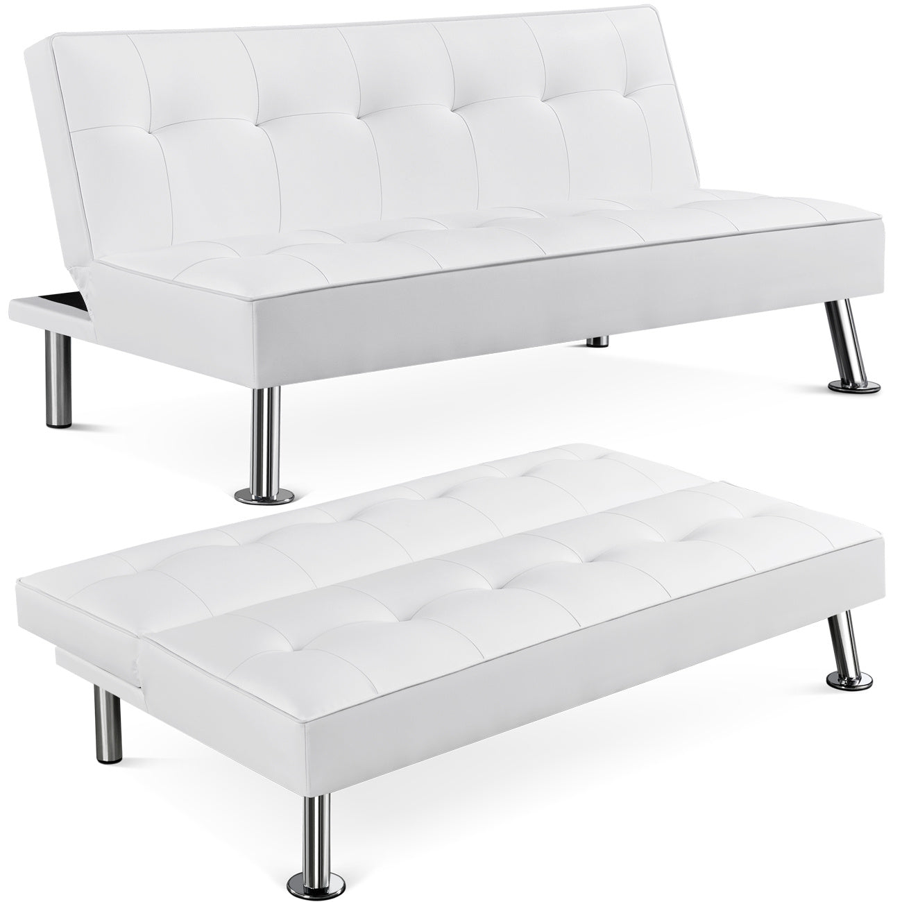 Costoffs Divano Letto a 3 Posti Divano Letto in Tessuto Imbottito con Gambe in Metallo Cromato 105° - 180° per Soggiorno Studio Ufficio Camera degli Ospiti Carico Massimo 350 kg