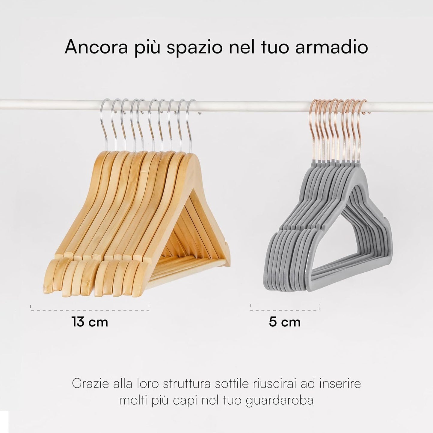 Baroni Home Grucce in Velluto Salvaspazio 44,5 cm – Appendiabiti Antiscivolo con Gancio in Oro o Argento – Design Elegante e Ultra Sottile, Ideali per Vestiti, Camicie, Cappotti – Alta Capacità di Carico – Set da 20 o 50 Pezzi per Organizzare al Meglio il