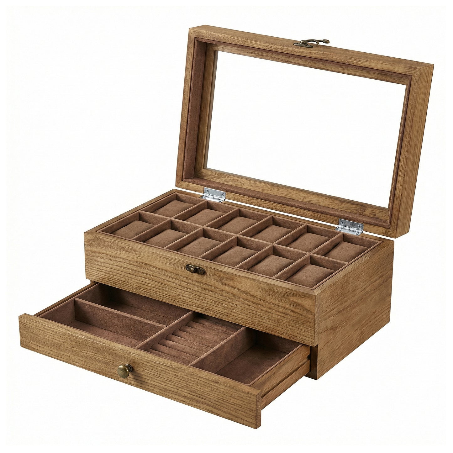 Scatola per Orologi, Porta Orologi in Legno, Scatola Portaorologi a 2 Livelli, 12 Posti, con Coperchio in Vetro, Cuscinetti per Orologi, Rivestimento in Velluto, scatola di conservazione a grande capacità per la casa, scelta ideale per i regali, scomparti