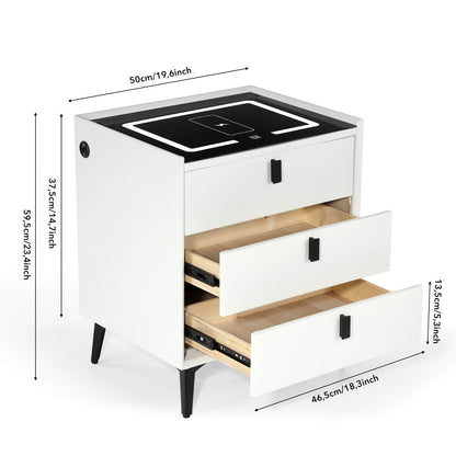 Comodino Nero/Bianco, Comodino con Luci LED Regolabili e 3 Cassetti, Organizer per Comodino Lucido per Camera da Letto