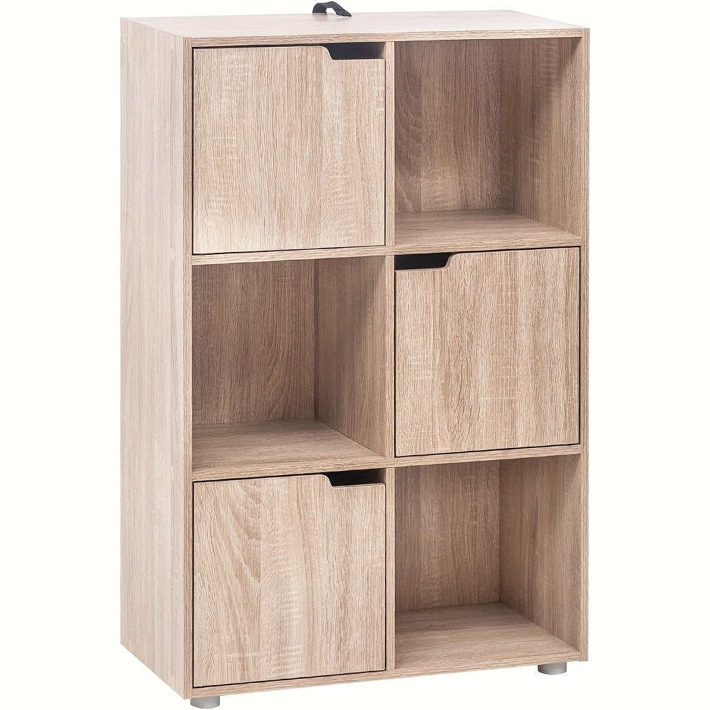 1pc Libreria, Libreria Verticale, Scaffale per Ufficio Domestico, Armadio Porta Documenti, 3 Ante, 6 Scomparti, Scaffale da Studio, 59.6X91X29Cm