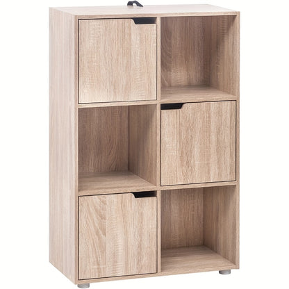 1pc Libreria, Libreria Verticale, Scaffale per Ufficio Domestico, Armadio Porta Documenti, 3 Ante, 6 Scomparti, Scaffale da Studio, 59.6X91X29Cm
