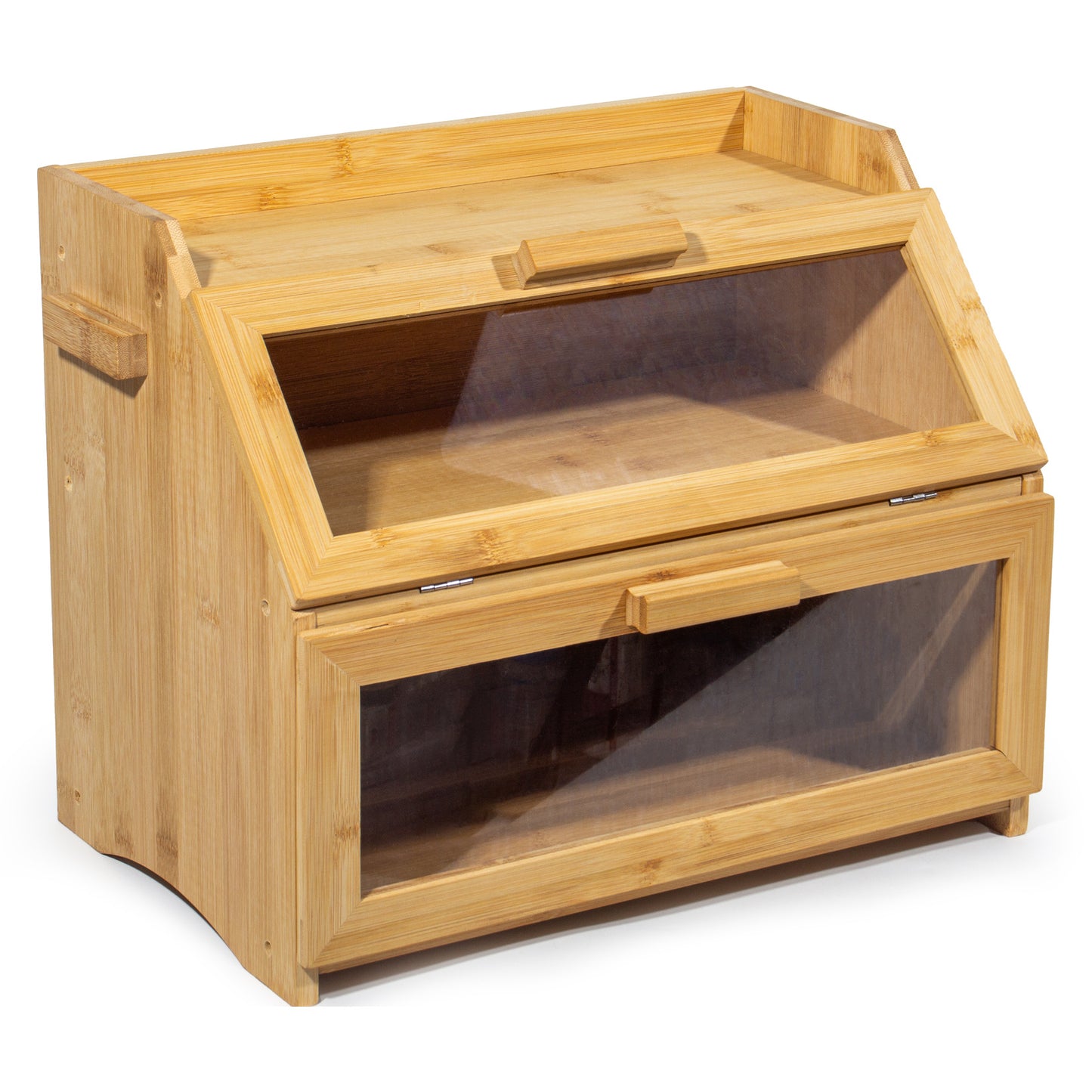 Contenitore per pane in bambù con ventilazione, cassetta per pane grande, 2 ripiani e finestra di visuale, contenitore per pane in legno, panini, contenitore per pane da cucina