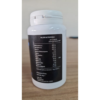 Integratore UOMO Naturale con Maca Nera Peruviana, Fieno Greco, L-Arginina, Taurina, Acido Aspartico e Vitamina B3 - Made in Italy - 60 CAPSULE -