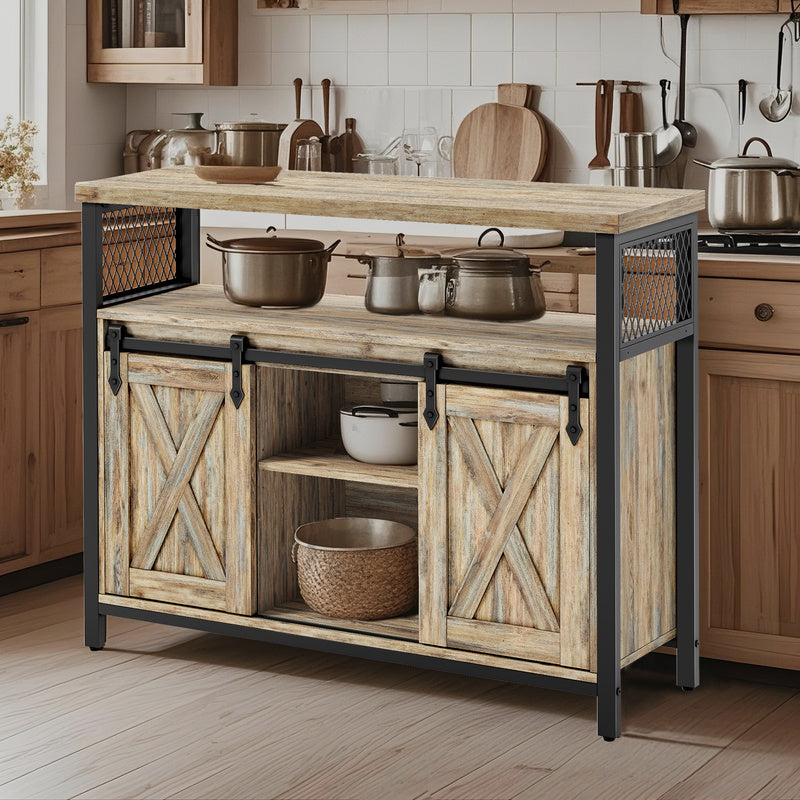 Armadio contenitore, credenza, mobile da cucina con due ante scorrevoli, dimensioni 33 x 100 x 80 cm, ripiani regolabili, stile rustico, adatto per cucine.