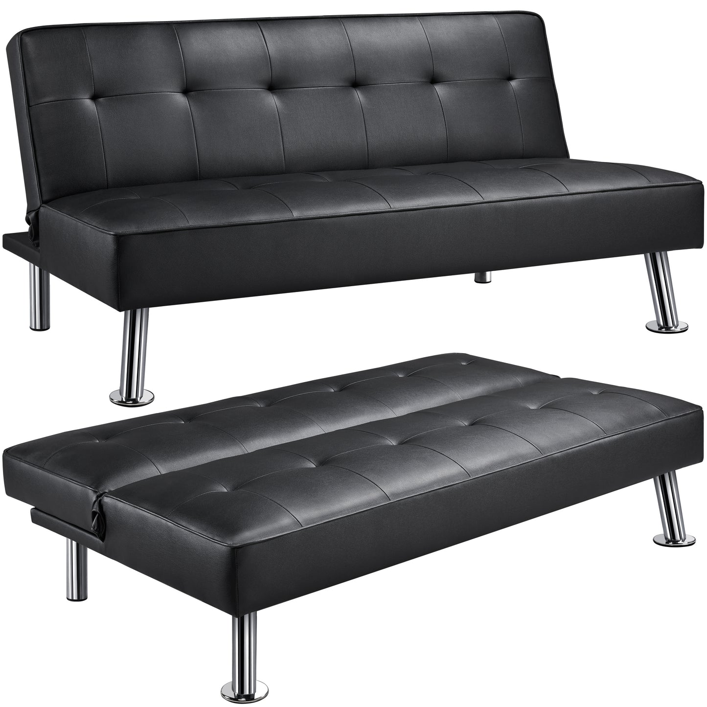 Costoffs Divano Letto a 3 Posti Divano Letto in Tessuto Imbottito con Gambe in Metallo Cromato 105° - 180° per Soggiorno Studio Ufficio Camera degli Ospiti Carico Massimo 350 kg