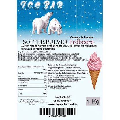 Ice Bear Soft Ice Powder Fragola 1 Kg per Macchina per Gelato Morbido 1:2.5 Misto Fragola