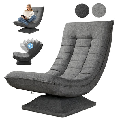 Poltrona Divano, Sedia da Terra, Schienale Regolabile Rotazione a 360° Pieghevole Portata 150Kg Design Elegante e Comfort Fanno di Essa l'Attenzione Principale della Tua Decorazione Domestica, Offrendoti un Luogo Comodo per Rilassarti. Nero, Grigio