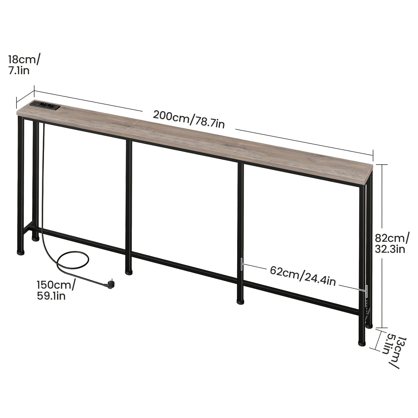 Tavolino Comodino Lungo e Sottile - Elegante Tavolino Rettangolare per Divano per Spazi Piccoli, Perfetto come Tavolino da Letto o dietro il Divano, Moderno Tavolino Sa Sottile con Organizzatore, per Soggiorno, Ingresso, Corridoio, Marrone