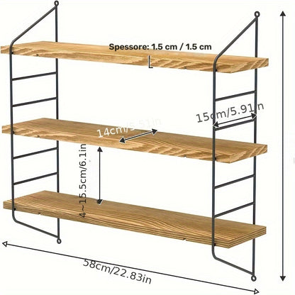 Mensola Galleggiante a Parete, 3 Ripiani Rustici Mensole Galleggianti per Cucina, Mensole Regolabili da Parete per Libri, Piante, Legno e Metallo, Mensole Espositive per Soggiorno, Camera da Letto, Cucina, Scaffali Utili