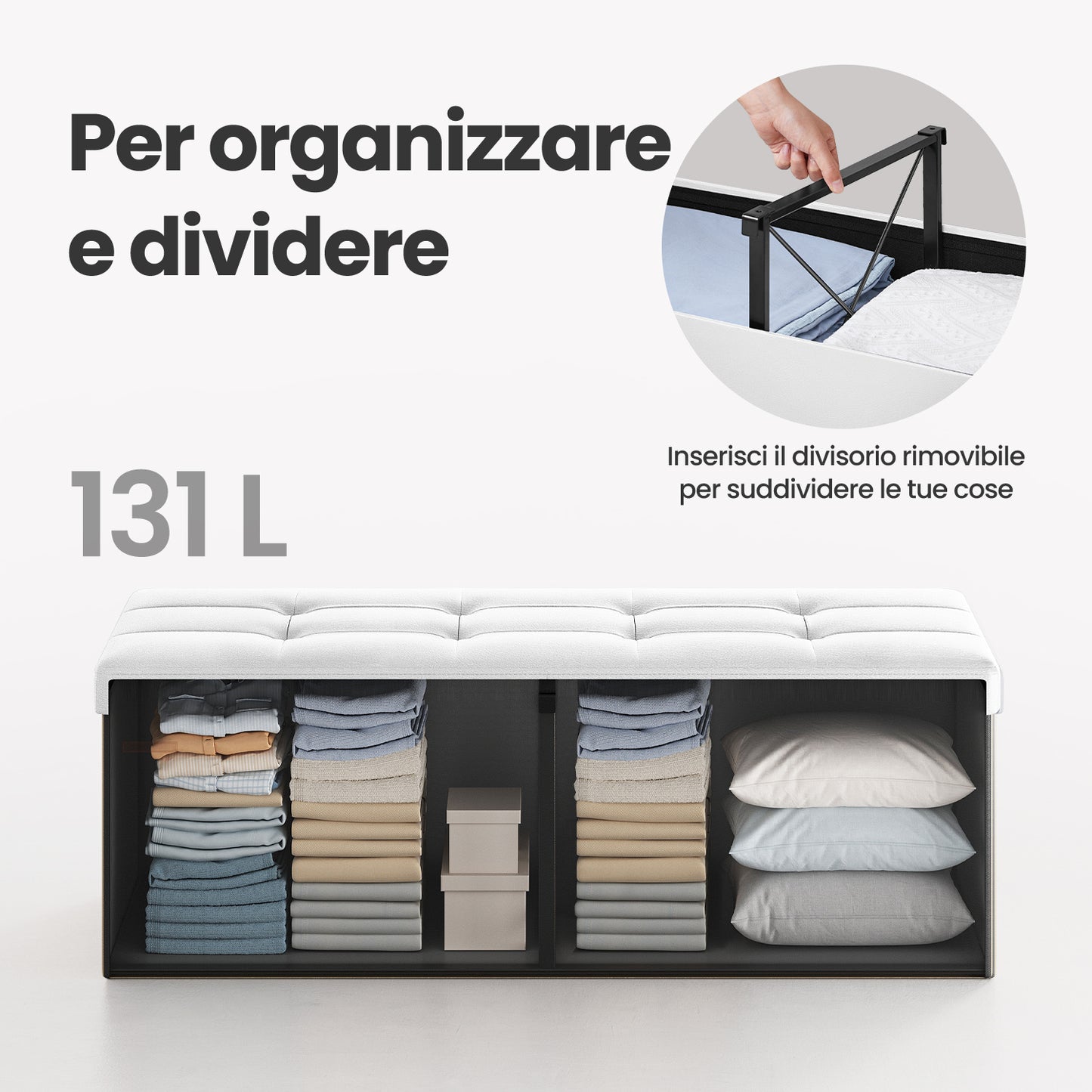Cassapanca Pieghevole, Pouf Contenitore, Poggiapiedi, 38 x 110 x 38 cm, per Ingresso Soggiorno Camera da Letto