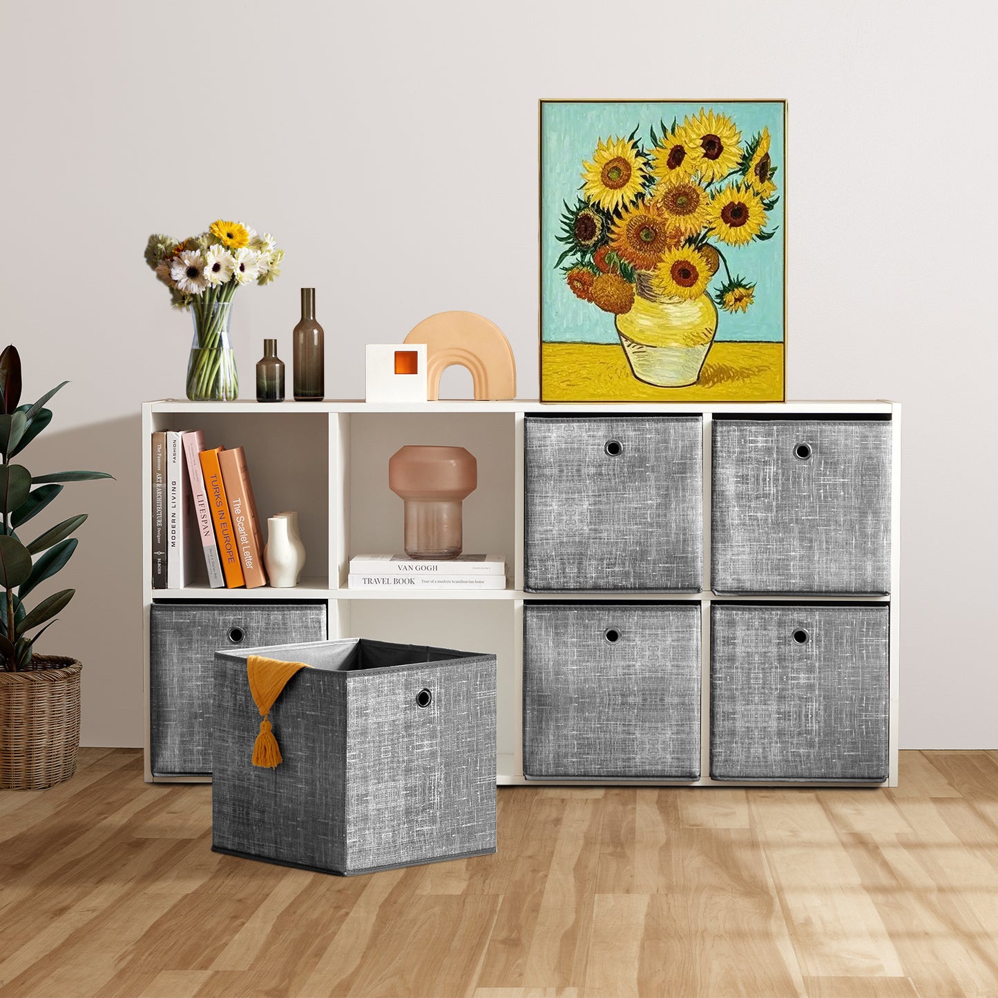 Scatole di Stoccaggio Pieghevoli, Set di 6, 30 x 30 x 30 cm, Adatte a Unità di Stoccaggio Cubiche, per Scaffali, Stoccaggio di Vestiti