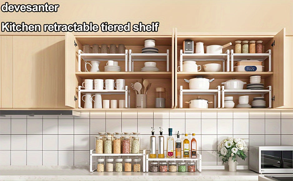 Organizzatore di Scaffali da Cucina in Metallo Regolabile ed Espandibile, Porta Spezie per Banconi e Armadietti, Ideale per Dispensa, Bagno - Scaffali Multiuso a Staffa Sopra, Organizzatori e Contenitori da Cucina, Mensole di Utilità