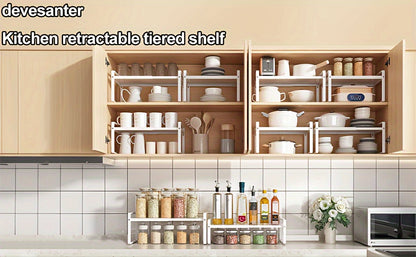 Organizzatore di Scaffali da Cucina in Metallo Regolabile ed Espandibile, Porta Spezie per Banconi e Armadietti, Ideale per Dispensa, Bagno - Scaffali Multiuso a Staffa Sopra, Organizzatori e Contenitori da Cucina, Mensole di Utilità