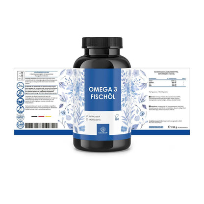 NATURALKRAFT® Olio di Pesce Omega 3 Premium – 2000 mg di Olio di Pesce per Dose Giornaliera con 600 mg di Omega-3, 360 mg di EPA & 240 mg di DHA – Alta Dosaggio, Testato in Laboratorio – 180 Capsule