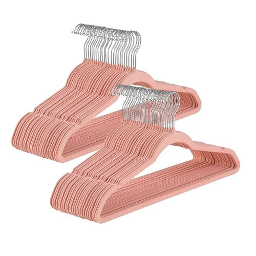 Baroni Home Grucce in Velluto Salvaspazio 44,5 cm – Appendiabiti Antiscivolo con Gancio in Oro o Argento – Design Elegante e Ultra Sottile, Ideali per Vestiti, Camicie, Cappotti – Alta Capacità di Carico – Set da 20 o 50 Pezzi per Organizzare al Meglio il