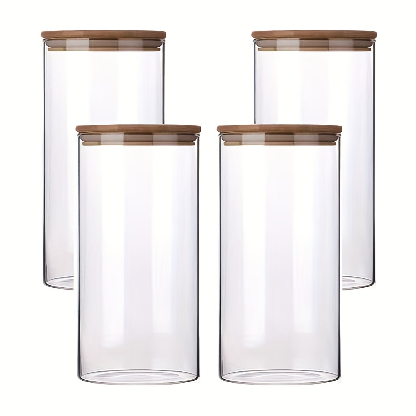 Set da 3/4 barattoli da cucina in vetro per conservazione, rotondi e cilindrici con coperchio in bambù. 1,3L (44oz)/2L (67oz). Realizzati in vetro borosilicato ad alta resistenza, leggeri e durevoli, lavabili in lavastoviglie. Adatti per pasta, frutta sec
