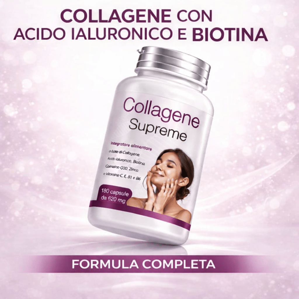 Integratore Collagene e Acido Ialuronico 180 Capsule con Coenzima Q10 e Biotina - Prodotto Naturale - Made in Italy - Spedizione veloce da magazzino locale