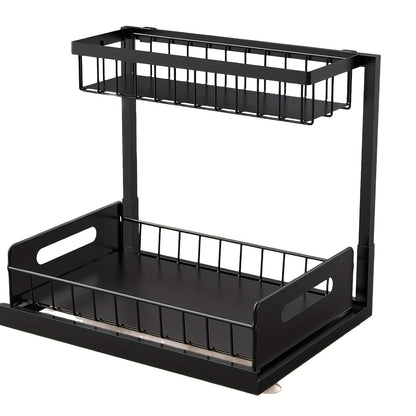 Organizzatore a doppio strato sottolavello - Scaffale estraibile in plastica resistente per armadietti, design impermeabile e antiruggine salvaspazio, adatto per cucina, bagno, dispensa, lavanderia - Facile da installare