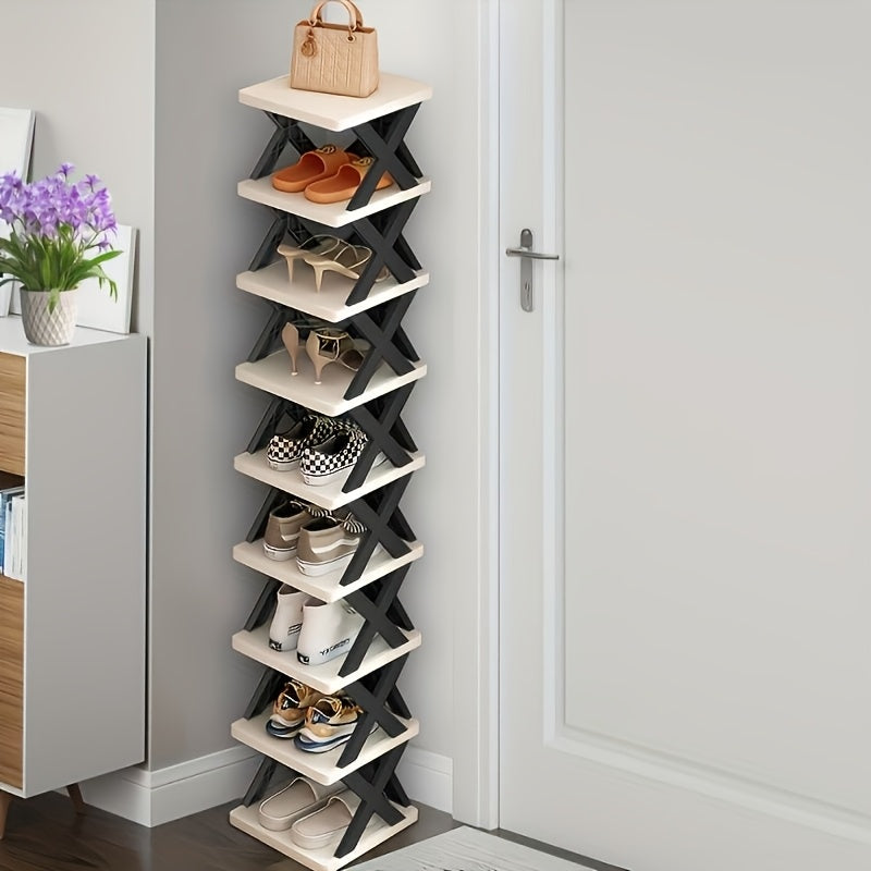 Scaffale Angolare per Scarpe Risparmio Spazio - Alto e Stretto 6/9 Ripiani in Plastica Resistente per 6/9 Paia di Scarpe e Stivali, Soluzione Multiuso per Ingresso, Armadio, Garage, Soggiorno, Organizzatore per Scarpe da Casa, Scaffale Autoportante
