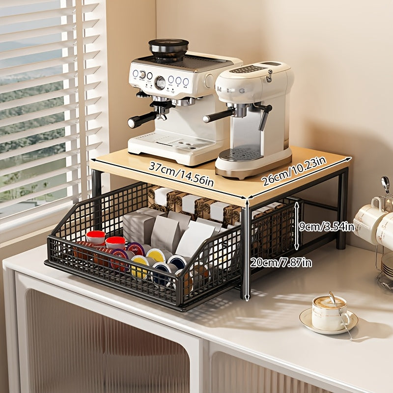 1 Scaffale Multifunzionale a 2 Livelli con Design Estraibile, Grande Capacità, Facile Accesso, Elevata Portata, Ideale per Macchine da Caffè, Caffè in Grani, Capsule, ecc