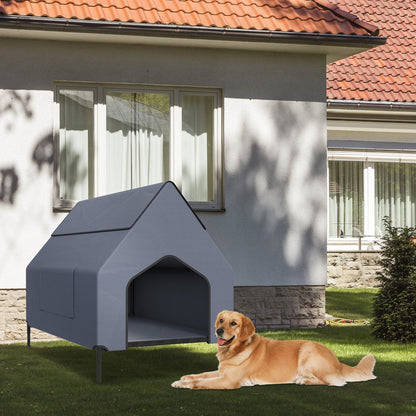 Casina per Cani Grigia con Porta e Finestra, Adatta per Uso Interno/Esterno