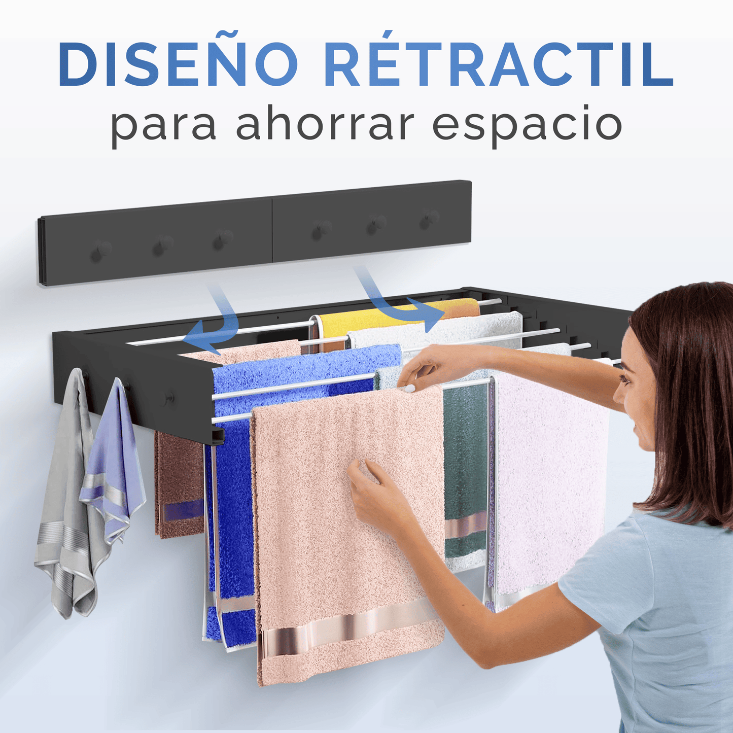 Stendibiancheria a muro retrattile e pieghevole RELAXTY, 80 cm | Stendibiancheria a muro pieghevoli per uso interno o esterno | Design compatto salvaspazio con capacità di 30 kg