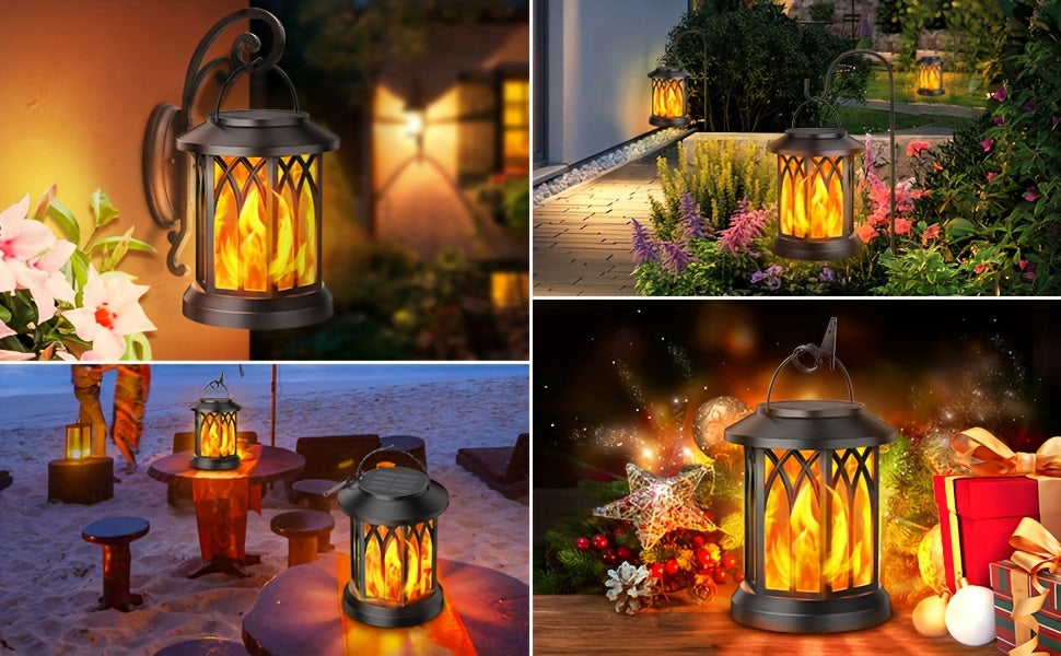 2 Luci Solari da Esterno, Lanterne Solari Sospese con Effetto Fiamma, Luci Solari IPX5 per Decorazione Giardino con Clip per Cortile, Balcone e Halloween