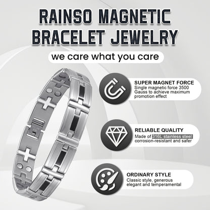 Braccialetto da Uomo in Acciaio Inossidabile 316L con 20 Magneti Potenti (3500 Gauss), Bracciale Magnetico per Polsi, Regolabile con Perline, Include Strumento di Smontaggio e Scatola Regalo Elegante