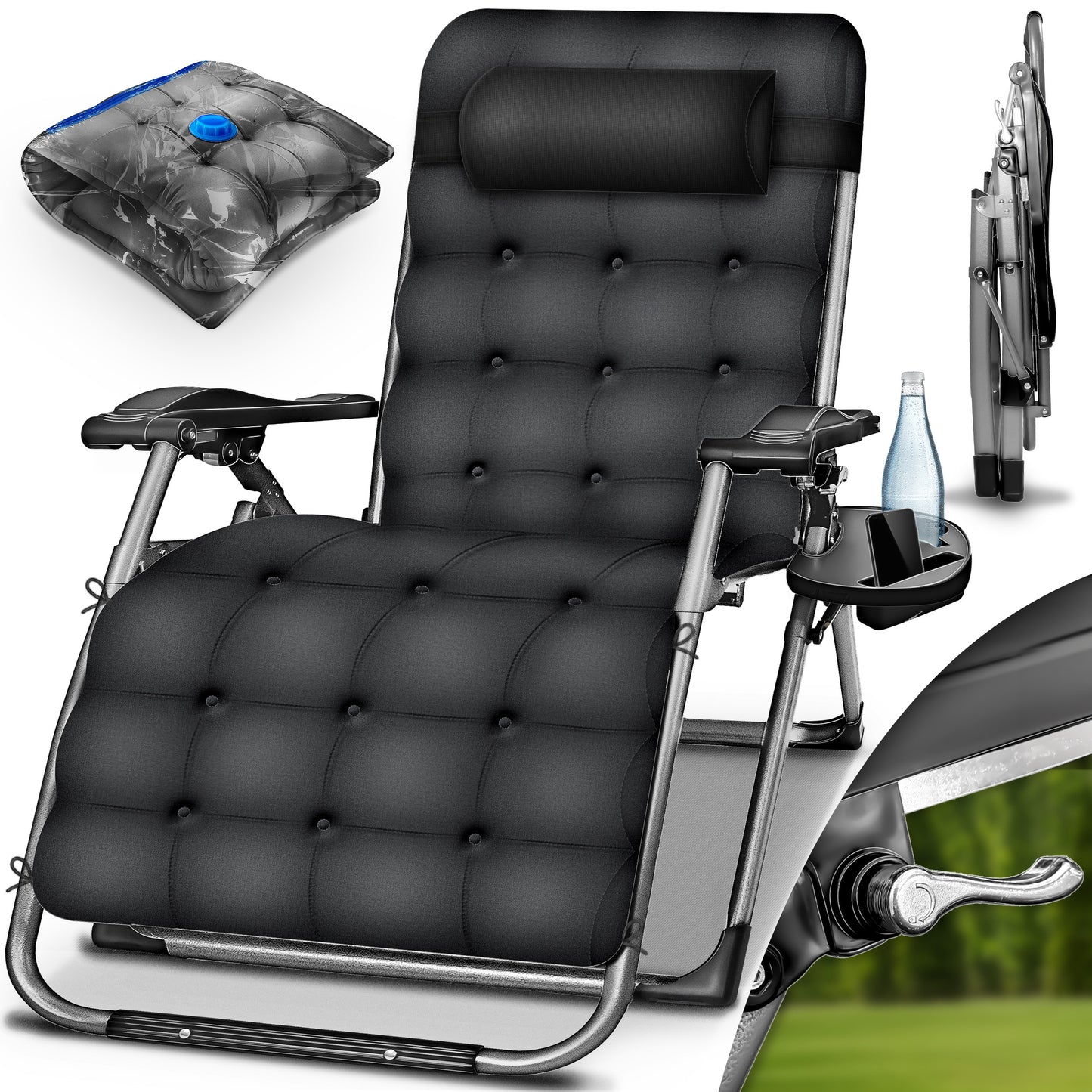 Tillvex® Poltrona Reclinabile Pieghevole Fino a 200Kg Lettino Parasole da Esterno per Giardino con Cuscino Resistente alle Intemperie Balcone, Giardino & Terrazza Lounge Esterno Regolabile con Imbottitura Spessa Poltrona Reclinabile Pieghevole Extra Larga