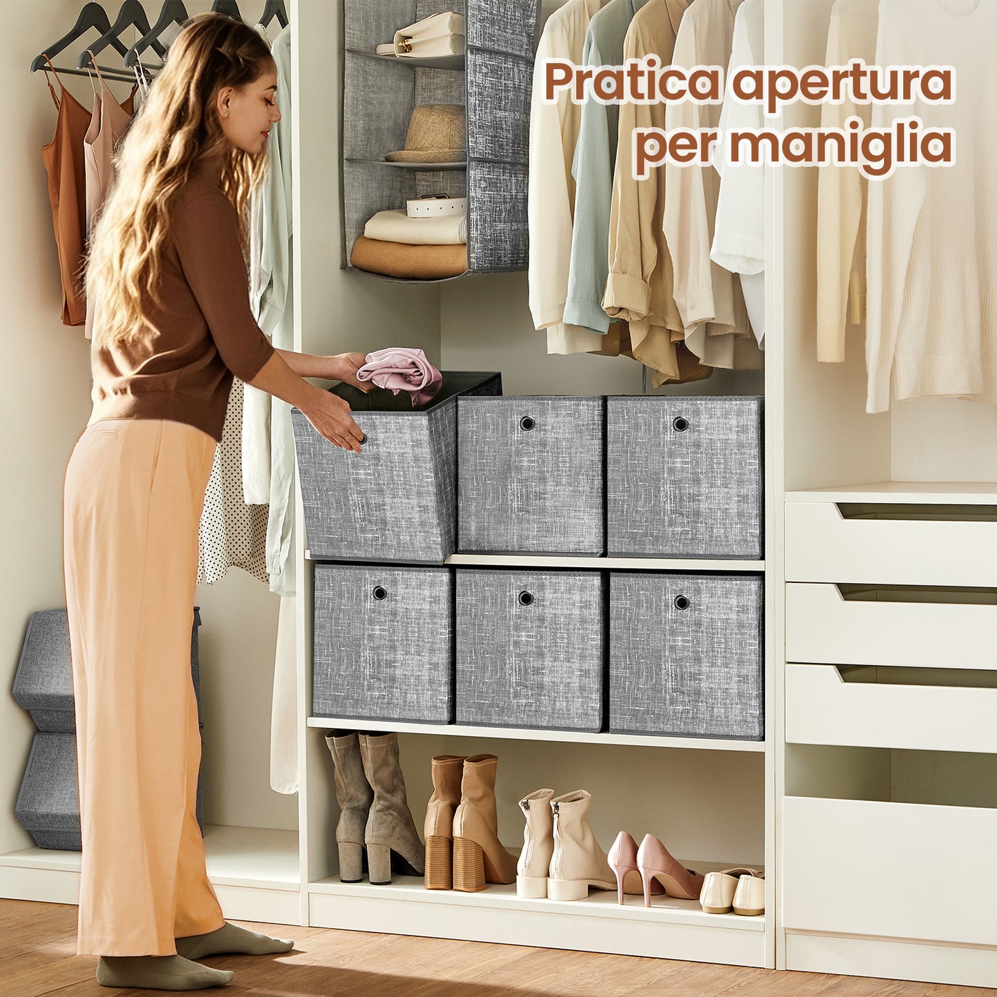 Scatole di Stoccaggio Pieghevoli, Set di 6, 30 x 30 x 30 cm, Adatte a Unità di Stoccaggio Cubiche, per Scaffali, Stoccaggio di Vestiti