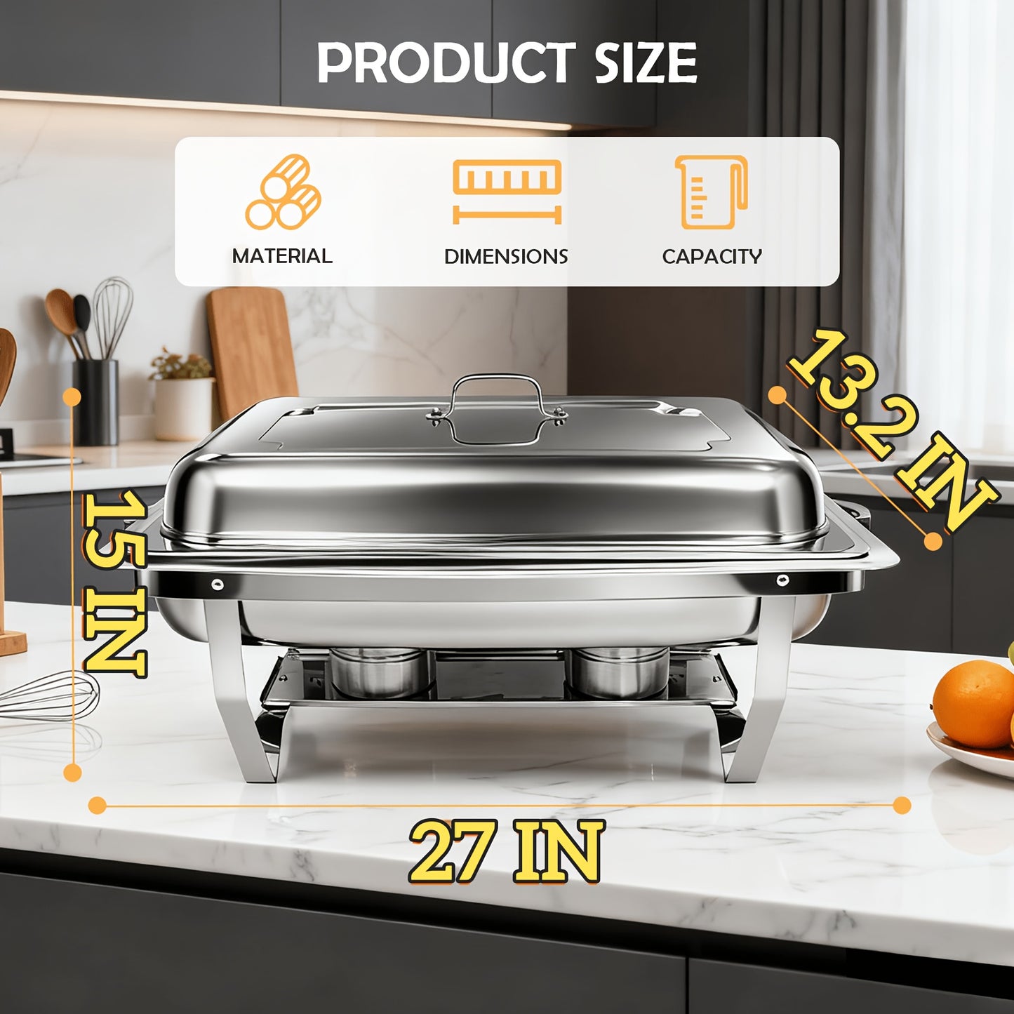 Set da 6 pezzi per buffet con mantenitore di calore - Scaldavivande professionali in acciaio inossidabile per grandi eventi, solo per cucinare
