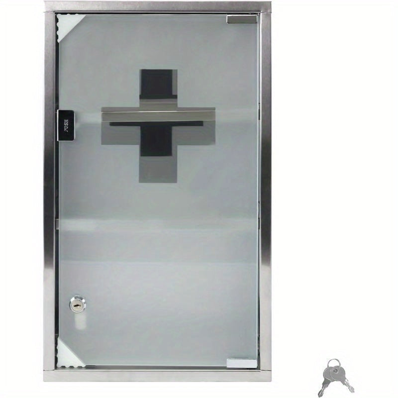 Medicina Box con Scomparti, Armadietto dei Medicinali in Vetro Smerigliato con Porta Magnetica e Porta Chiavi