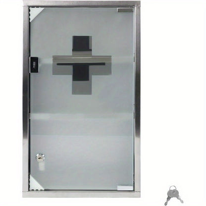 Medicina Box con Scomparti, Armadietto dei Medicinali in Vetro Smerigliato con Porta Magnetica e Porta Chiavi