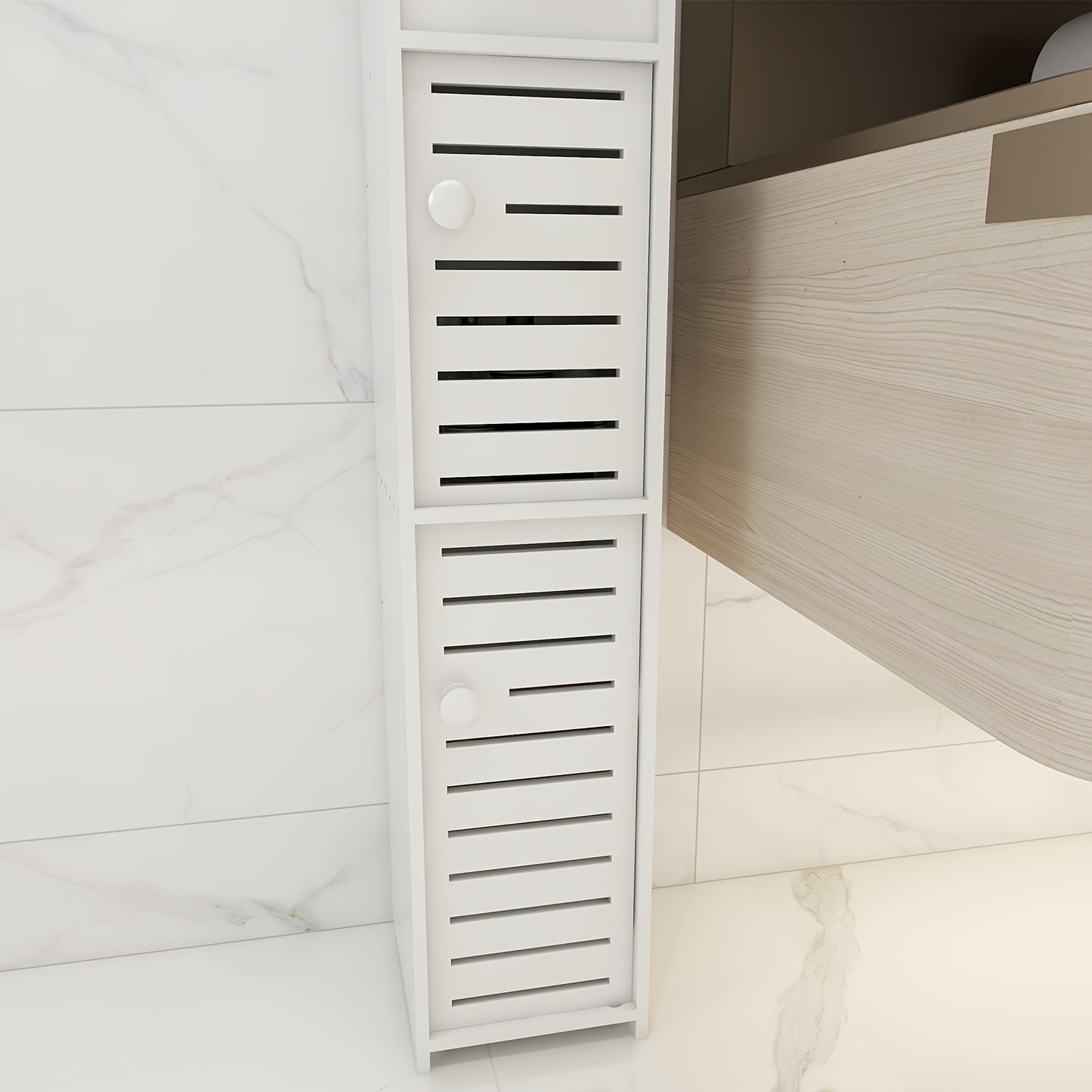 Armadietto da bagno piccolo, organizzatore sottile e lavorato in PVC, ideale per spazi ristretti, facile da montare e durevole, mobiletto multiuso porta carta igienica per bagno, camera da letto e soggiorno