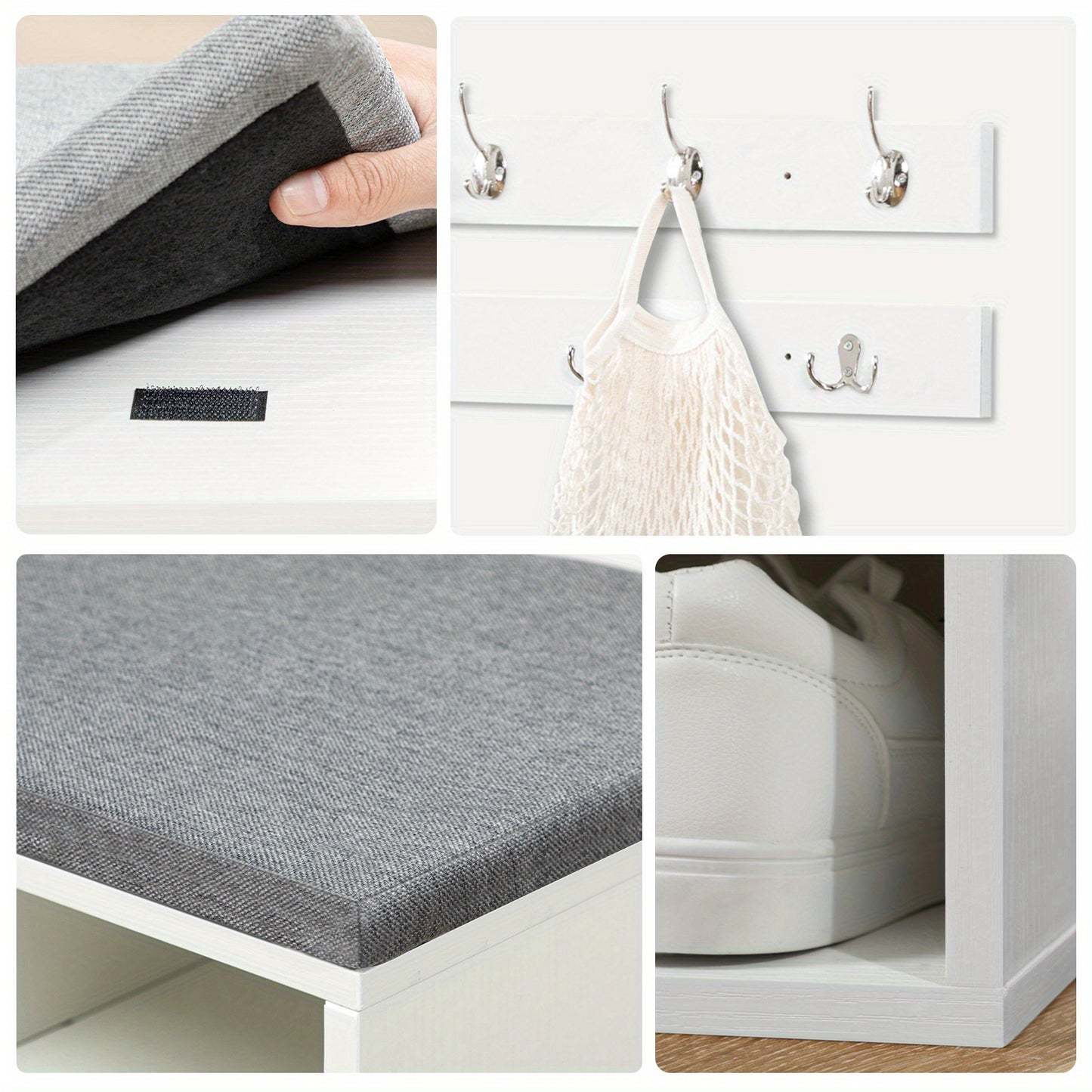 Set scarpiera armadio, divanetto scarpiera con 12 scomparti, scarpiera con divanetto imbottito, armadio a muro con 9 ganci, mobiletto scarpe per ingresso, corridoio, camera da letto