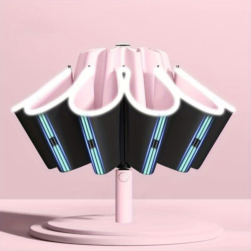 Ombrello Automatico Compatto da Viaggio a Doppia Apertura con 10 Stecche, Ombrello Resistente, Ombrello Auto Rinforzato e Ingrandito, Ombrello di Protezione da Viaggio con Barra di Sicurezza, Design Alla Moda in Diversi Colori, Ombrello di Alta Gamma Adat
