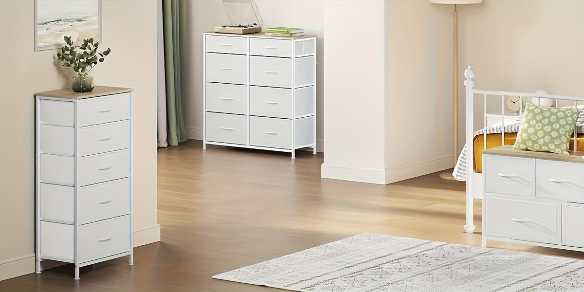 1 pz Cassettiera, Mobile a Cassetti, Telaio in Metallo, Realizzata in Legno, 5 Cassetti in Tessuto Non Tessuto, Utilizzabile come Comodino, Credenza, Mobile TV, Adatta per Camera da Letto, Soggiorno, Corridoio, Multifunzionale, Contenitore per la Casa, Ca