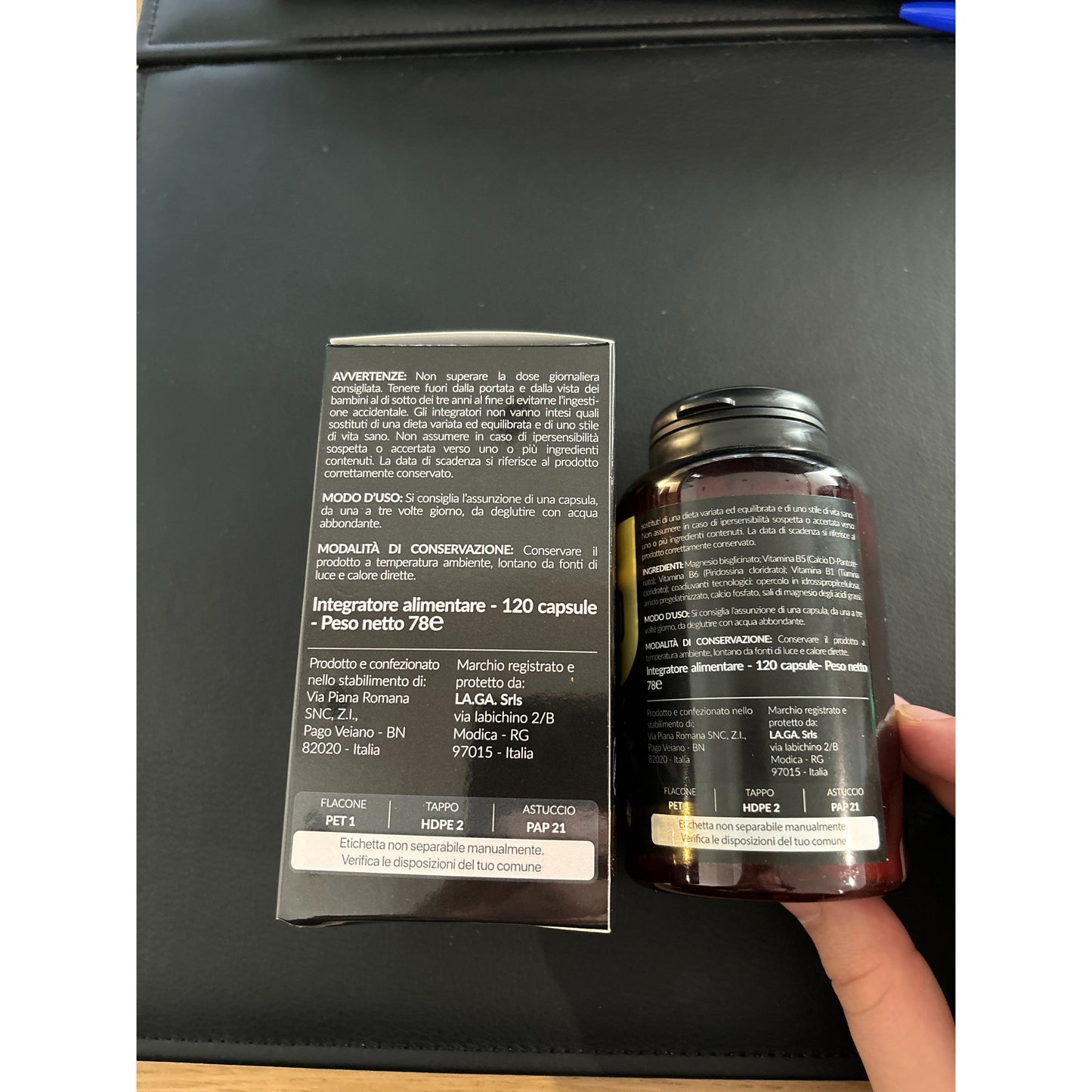 Bisglicinato di Magnesio (Fornitura fino a 4 Mesi), Magnesio Completo 120 Capsule con Vitamine B5, B6 e B1. Integratore Antistress. Senza Glutine e Lattosio, Made in Italy. LAGA PHARMA