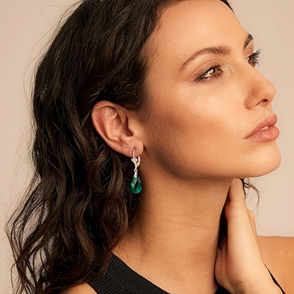 Magazzino Locale, Orecchini Pendenti da Donna in Argento Sterling 925 con Elegante Cristallo Artificiale Verde, Regalo Perfetto per San Valentino, Natale e Uso Quotidiano, Forniti con una Bellissima Scatola Regalo.