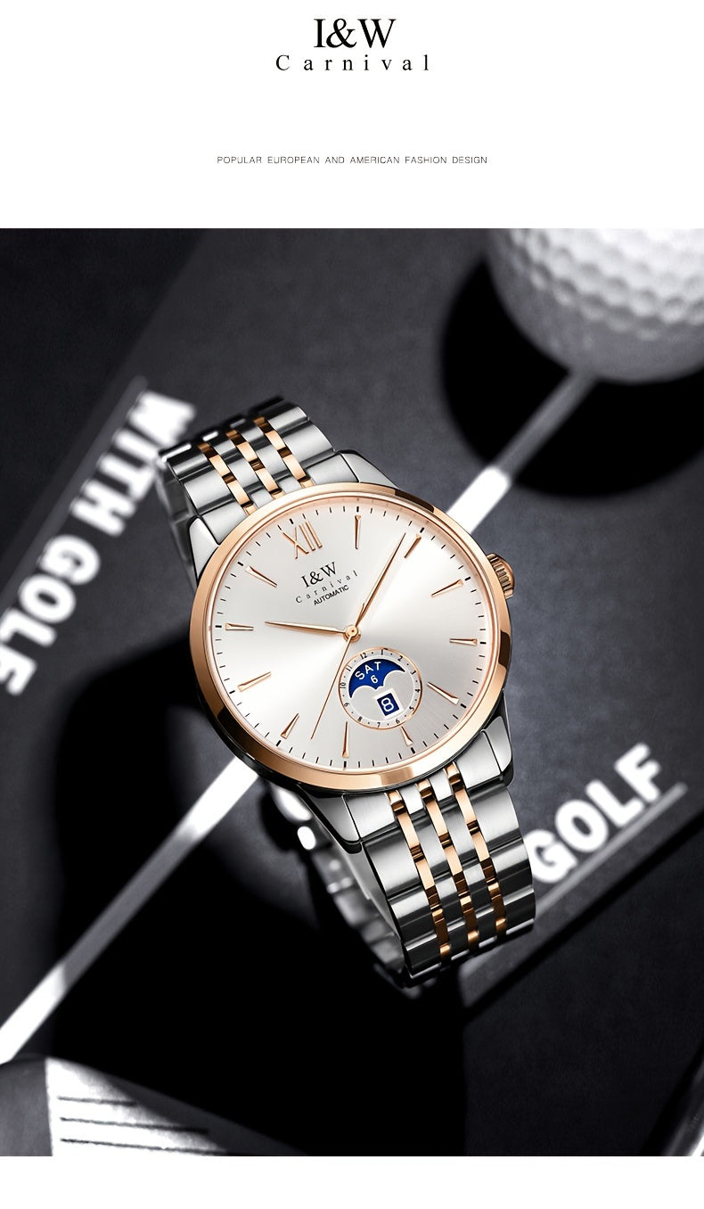 I&W Carnival High-End Brand Orologio Meccanico da Uomo in Acciaio Inossidabile con Mirino in Sapphire, Orologio Sportivo alla Moda da Uomo, Regali per le Vacanze, Senza Batteria