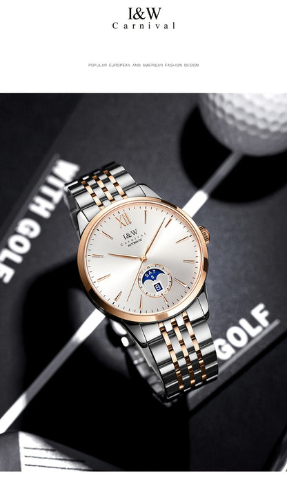 I&W Carnival High-End Brand Orologio Meccanico da Uomo in Acciaio Inossidabile con Mirino in Sapphire, Orologio Sportivo alla Moda da Uomo, Regali per le Vacanze, Senza Batteria