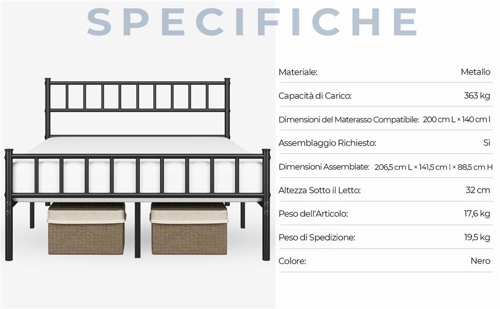 Costoffs Struttura Letto Moderno in Metallo con Testiera e Pediera con Spazio di Archiviazione per Appartamento Camera da Letto