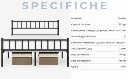 Costoffs Struttura Letto Moderno in Metallo con Testiera e Pediera con Spazio di Archiviazione per Appartamento Camera da Letto